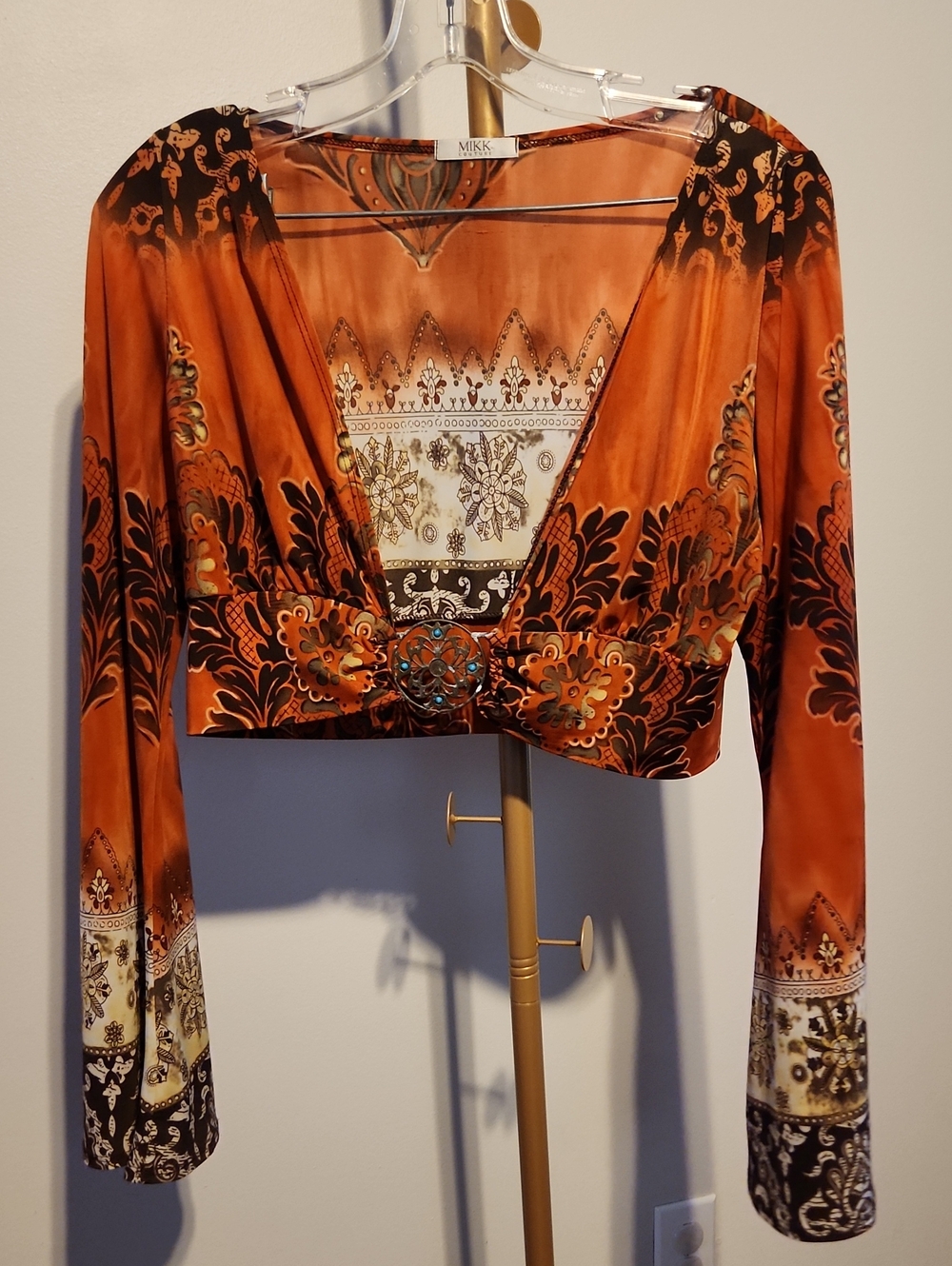 Orange Printed V-Neck Crop Top